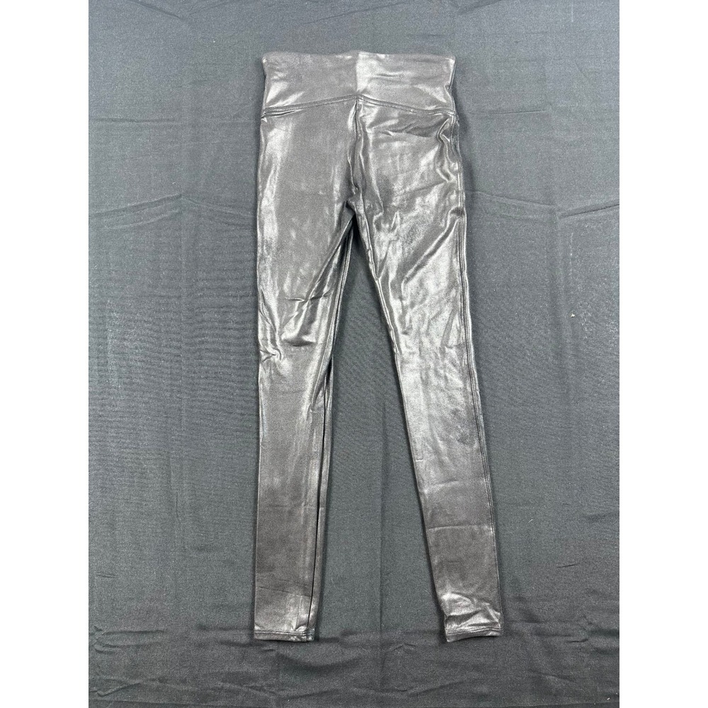 Spanx Faux Leather Metallic Leggings Black High Waisted Slimming Small S/P